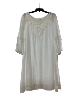 Boho Lace-Trim Midi Dress in White - Women's Relaxed Fit